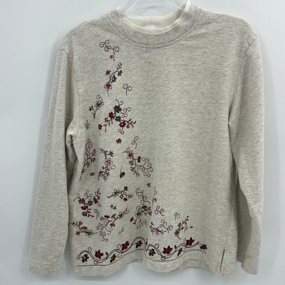 VINTAGE T & COMPANY Embroidered Sweatshirt Womens Size L Double Collar Floral